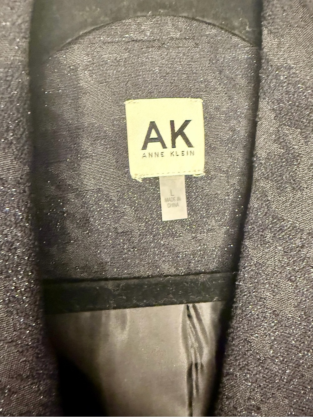 AK Anne Klein Black Houndstooth Jacquard Blazer w/ Metallic Shimmer – Size L